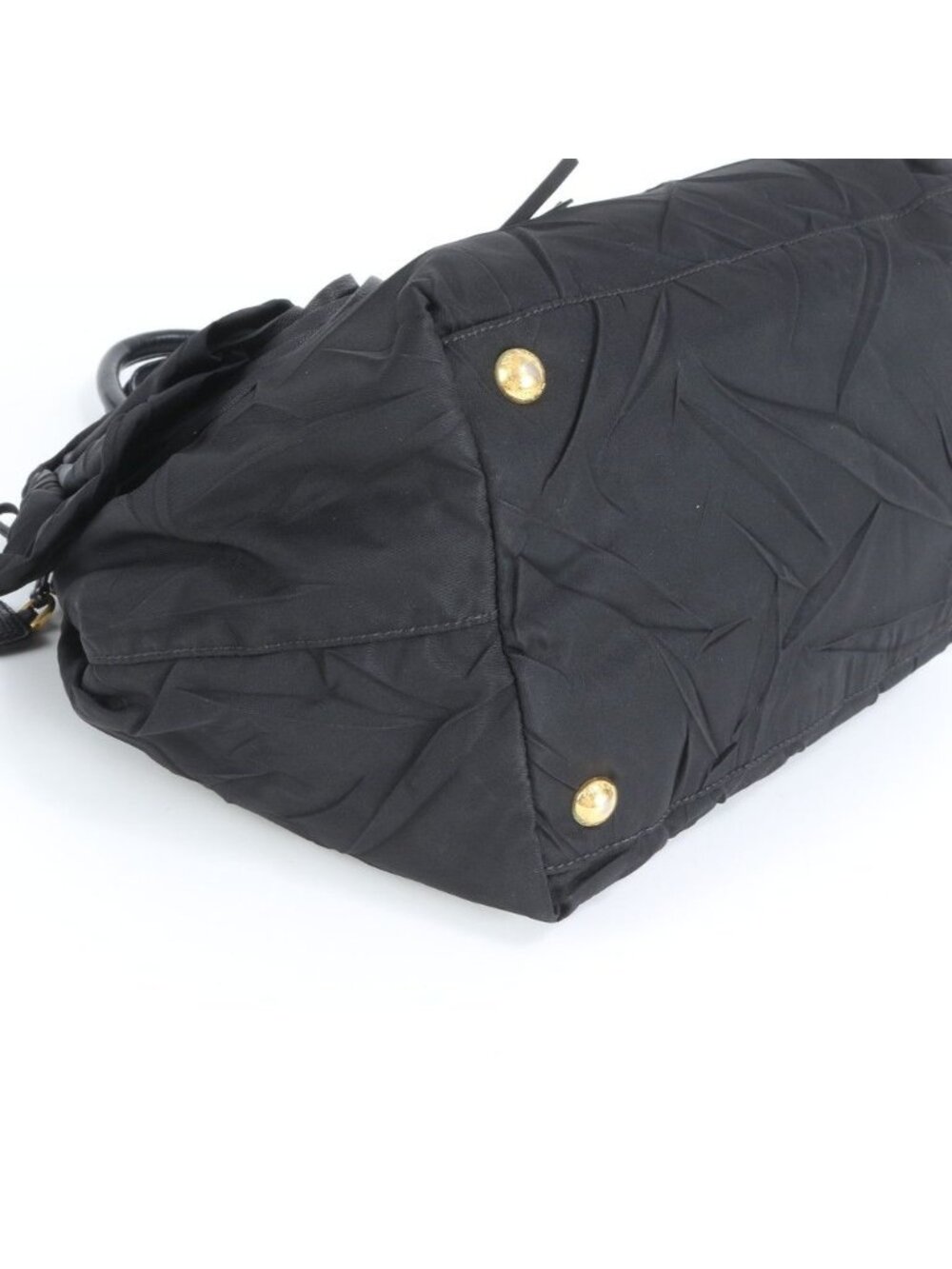 Prada Tessuto Nylon Triangle Logo Leather Tote Shoulder Black - Picture 4 of 10